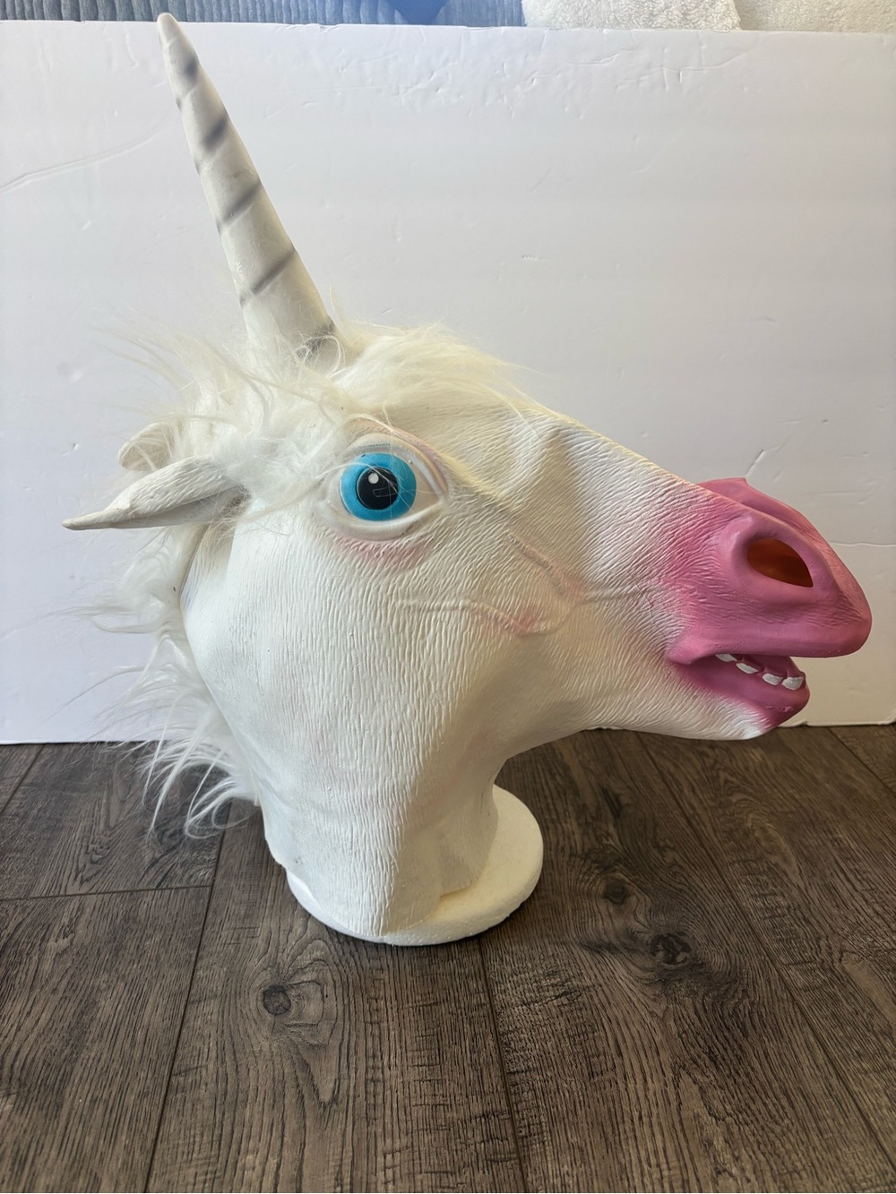 White and Pink Unicorn Head Halloween mask unisex adult